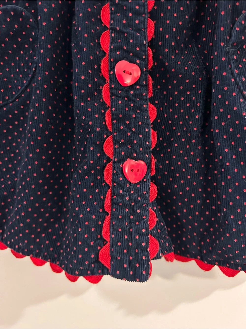 Samara Vintage Dress Navy Polka Dot Girls Size 3T Heart Pockets 100% Cotton